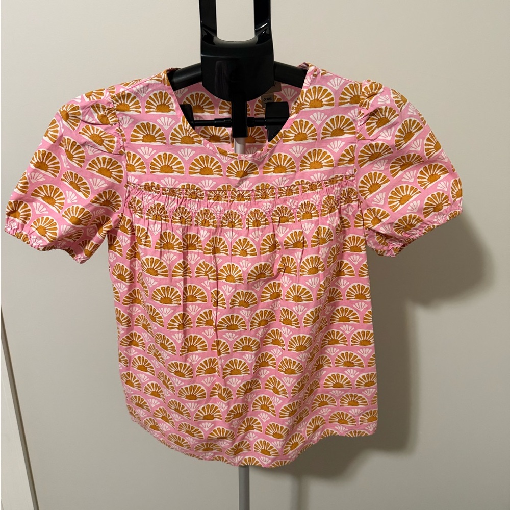 J Crew Babydoll Top Womens XXS Pink Smocked Short Sleeve Cottagecore Blouse